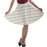 Horizontal Stripes - White and Pearl Brown A-line Skater Skirt