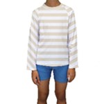 Horizontal Stripes - White and Pearl Brown Kid s Long Sleeve Swimwear