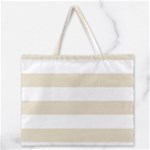 Horizontal Stripes - White and Pearl Brown Zipper Large Tote Bag