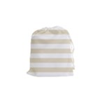 Horizontal Stripes - White and Pearl Brown Drawstring Pouch (S)
