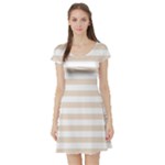Horizontal Stripes - White and Almond Brown Short Sleeve Skater Dress
