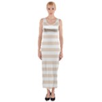 Horizontal Stripes - White and Almond Brown Fitted Maxi Dress