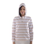Horizontal Stripes - White and Almond Brown Hooded Wind Breaker (Women)