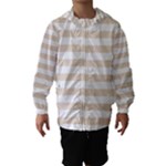 Horizontal Stripes - White and Almond Brown Hooded Wind Breaker (Kids)