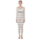 Horizontal Stripes - White and Almond Brown Long Sleeve Catsuit