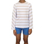 Horizontal Stripes - White and Almond Brown Kid s Long Sleeve Swimwear