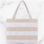 Horizontal Stripes - White and Almond Brown Mini Tote Bag