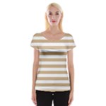 Horizontal Stripes - White and Tan Brown Women s Cap Sleeve Top