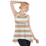 Horizontal Stripes - White and Tan Brown Side Drop Tank Tunic