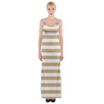 Horizontal Stripes - White and Tan Brown Maxi Thigh Split Dress