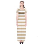 Horizontal Stripes - White and Tan Brown Short Sleeve Maxi Dress
