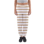 Horizontal Stripes - White and Tan Brown Women s Jogger Sweatpants