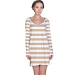 Horizontal Stripes - White and Tan Brown Long Sleeve Nightdress