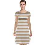 Horizontal Stripes - White and Tan Brown Cap Sleeve Nightdress