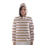 Horizontal Stripes - White and Tan Brown Hooded Wind Breaker (Women)