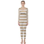 Horizontal Stripes - White and Tan Brown Long Sleeve Catsuit