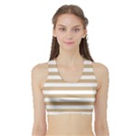 Horizontal Stripes - White and Tan Brown Women s Sports Bra with Border