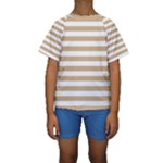 Horizontal Stripes - White and Tan Brown Kid s Short Sleeve Swimwear