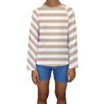 Horizontal Stripes - White and Tan Brown Kid s Long Sleeve Swimwear
