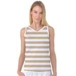 Horizontal Stripes - White and Tan Brown Women s Basketball Tank Top
