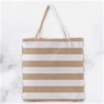 Horizontal Stripes - White and Tan Brown Grocery Tote Bag