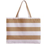 Horizontal Stripes - White and Tan Brown Zipper Mini Tote Bag