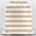 Horizontal Stripes - White and Tan Brown Drawstring Bag (Large)