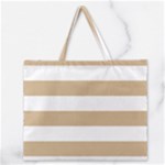 Horizontal Stripes - White and Tan Brown Zipper Large Tote Bag