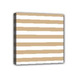 Horizontal Stripes - White and Tan Brown Mini Canvas 4  x 4  (Stretched)