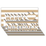 Horizontal Stripes - White and Tan Brown Happy Birthday 3D Greeting Card (8x4)