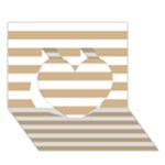Horizontal Stripes - White and Tan Brown Heart 3D Greeting Card (7x5)