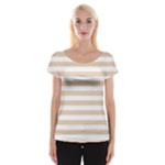 Horizontal Stripes - White and Pastel Brown Women s Cap Sleeve Top