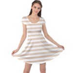 Horizontal Stripes - White and Pastel Brown Cap Sleeve Dress