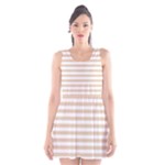Horizontal Stripes - White and Pastel Brown Scoop Neck Skater Dress