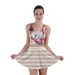 Horizontal Stripes - White and Pastel Brown Mini Skirt