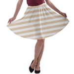 Horizontal Stripes - White and Pastel Brown A-line Skater Skirt