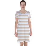 Horizontal Stripes - White and Pastel Brown Short Sleeve Nightdress
