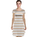 Horizontal Stripes - White and Pastel Brown Cap Sleeve Nightdress