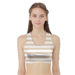 Horizontal Stripes - White and Pastel Brown Women s Sports Bra with Border