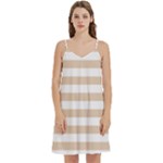 Horizontal Stripes - White and Pastel Brown Women s Reversible Sports Bra with Border