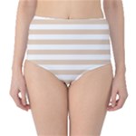 Horizontal Stripes - White and Pastel Brown High-Waist Bikini Bottoms