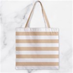 Horizontal Stripes - White and Pastel Brown Zipper Grocery Tote Bag