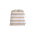 Horizontal Stripes - White and Pastel Brown Drawstring Pouch (S)