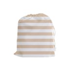 Horizontal Stripes - White and Pastel Brown Drawstring Pouch (L)