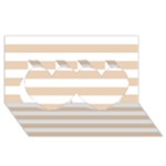 Horizontal Stripes - White and Pastel Brown Twin Hearts 3D Greeting Card (8x4)