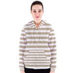 Horizontal Stripes - White and Khaki Brown Women s Zipper Hoodie