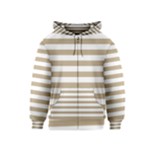 Horizontal Stripes - White and Khaki Brown Kid s Zipper Hoodie