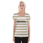 Horizontal Stripes - White and Khaki Brown Women s Cap Sleeve Top