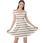 Horizontal Stripes - White and Khaki Brown Cap Sleeve Dress