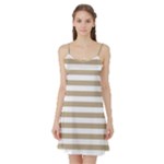 Horizontal Stripes - White and Khaki Brown Satin Night Slip